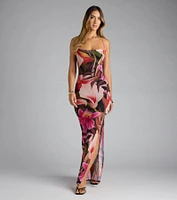 Falling For You Tropical Floral Slit Maxi Dress