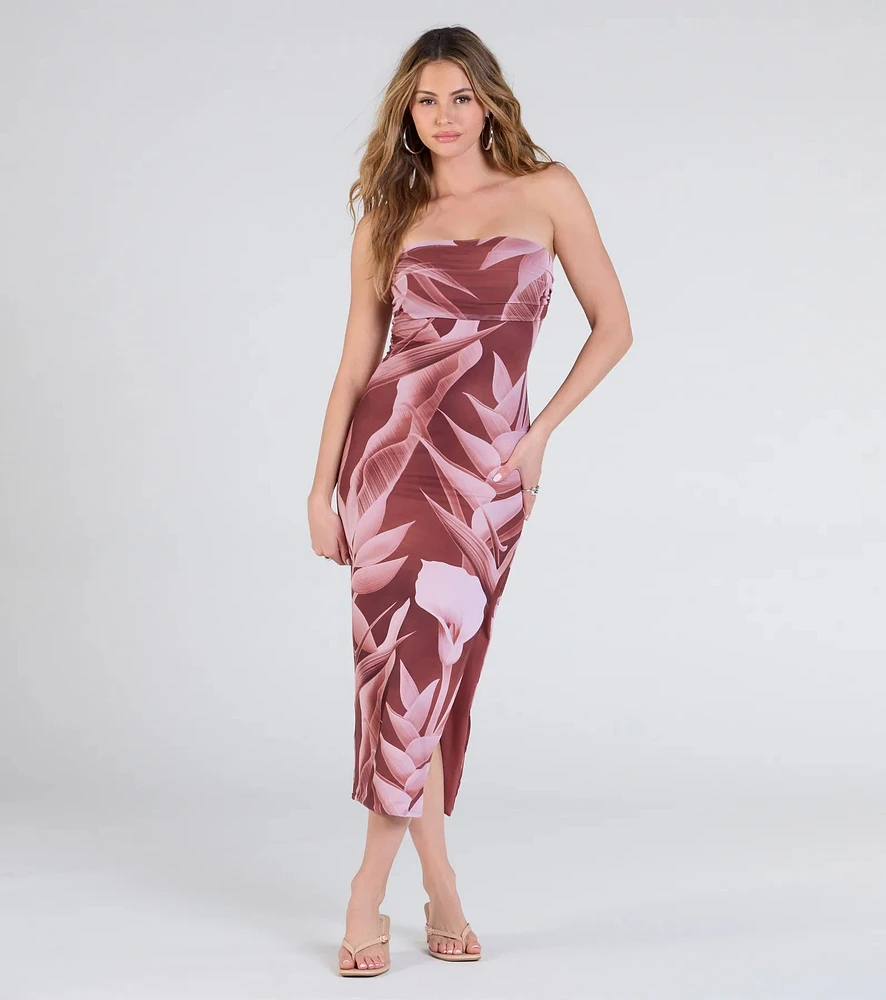 Maui Nights Strapless Tropical Midi Dress