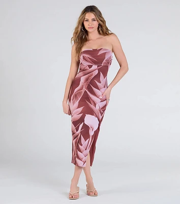 Maui Nights Strapless Tropical Midi Dress
