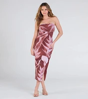 Maui Nights Strapless Tropical Midi Dress