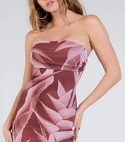 Maui Nights Strapless Tropical Midi Dress