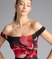 Make An Entrance Off-The-Shoulder Floral Mini Dress