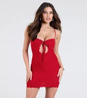 Dare To Allure Lace Trim Cutout Mini Dress