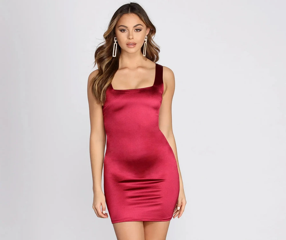 Square Neck Satin Mini Dress