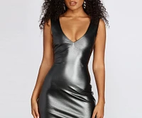 Sleeveless Faux Leather Metallic Dress