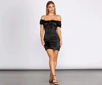 Satin Off Shoulder Mini Dress