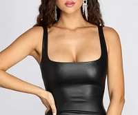 Scoop Neck Faux Leather Mini Dresss