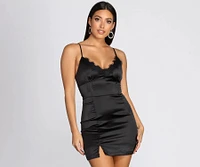 Lace Trim Satin Mini Dress