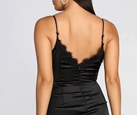 Lace Trim Satin Mini Dress