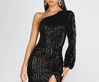 One Sided Sequin Shoulder Mini Dress