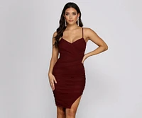 A Ruche Mesh Midi Dress