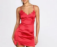 Lace Trim Satin Mini Dress