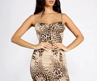 Leader Leopard Print Satin Midi Dress