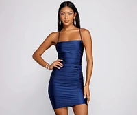 Elevated Glam Ruched Lace-Up Mini Dress