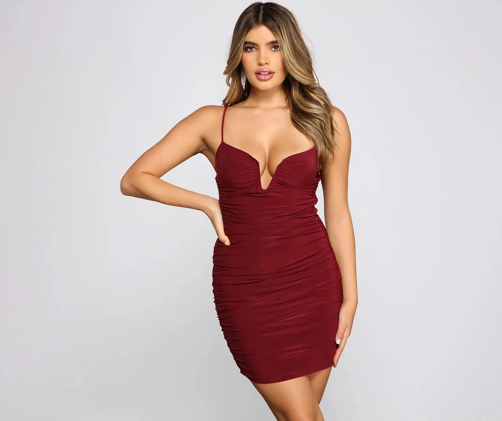 Hearts Racing Ruched Mini Dress