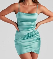 Dreamy Satin Ruched Mini Dress