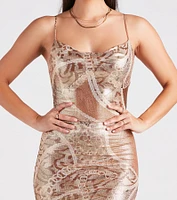 Bling On The Glamour Geometric Print Metallic Mini Dress