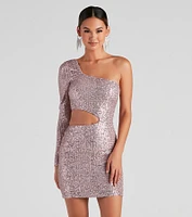 Sparkle Party Sequin One-Shoulder Mini Dress