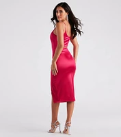 Make The List Satin Slit Midi Dress