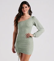 Evening Of Sparkle Balloon Sleeve Ruche Mini Dress