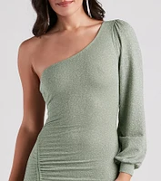 Evening Of Sparkle Balloon Sleeve Ruche Mini Dress