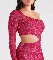 Sparkle Party Sequin One-Shoulder Mini Dress