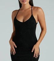 Caught Good Vibes Fishnet Rhinestone Midi Dress