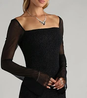 Shining Gem Glitter Long Sleeve Mini Dress