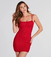 Lace Me Up Glitter Mini Dress
