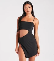 Flirt Alert Cutout High Slit Mini Dress