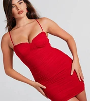 Daring Flirt Mesh Ruffle Trim Mini Dress