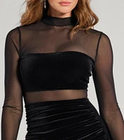 Sheer Appeal Velvet Long Sleeve Mini Dress