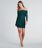 Shimmer Nights Off the Shoulder Glitter Mini Dress