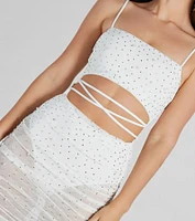 Lace Me Pearls Rhinestone Mini Dress
