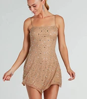 Pretty Shimmer Rhinestone Mesh Mini Party Dress