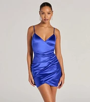Wrapped Up Style Satin Mini Dress