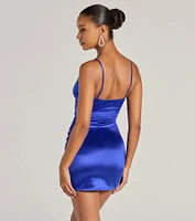 Wrapped Up Style Satin Mini Dress