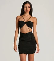 Sexy Moves Chain Halter Strap Cutout Mini Dress