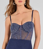 Midnight Sparkle Rhinestone Sheer Mini Dress