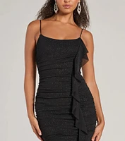 Flirty Festivities Ruffle Bodycon Glitter Mini Dress
