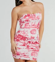 Cause A Scene Strapless Print Satin Mini Dress
