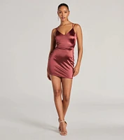 Simply A Stunner Lace-Up Bodycon Satin Mini Dress