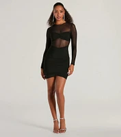 Major VIP Long Sleeve Sheer Mesh Bodycon Mini Dress