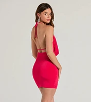 Sleek Tonight Cowl Neck Halter Mini Dress