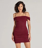 Glam Affair Cold-Shoulder Glitter Mesh Mini Dress