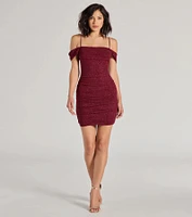 Glam Affair Cold-Shoulder Glitter Mesh Mini Dress