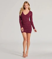 Perfect Shine Glitter Knit Long Sleeve Mini Dress