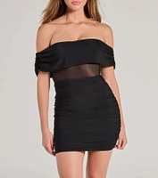 V.I.P Chic Off-The-Shoulder Mesh Mini Dress