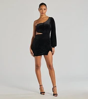 Spotlight Shine Long Sleeve Velvet Glitter Mini Dress