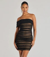 Sheer Glam Rhinestone Two-Tone Off The Shoulder Mini Dress